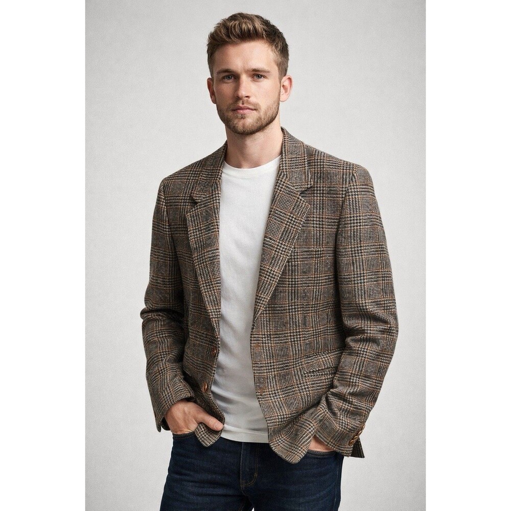 Vtg Valentino Uomo Wool Plaid Tweed Houndstooth Jacket‎ Sport Coat 39R